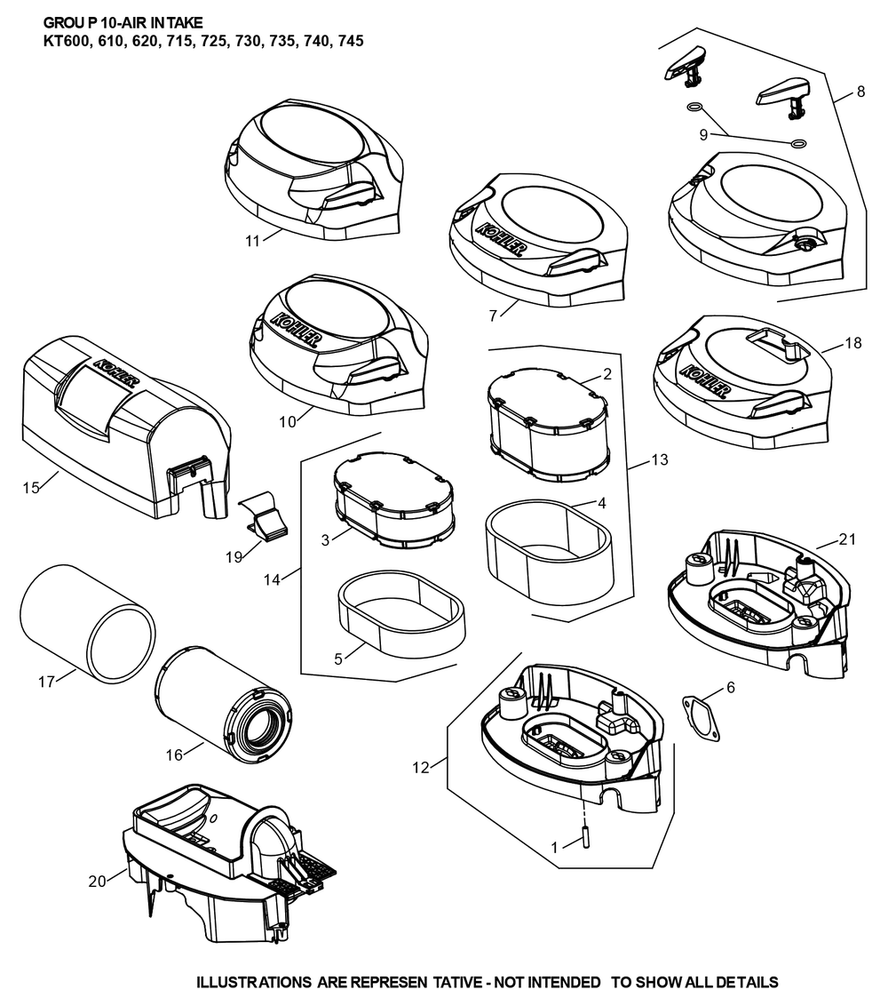 Kt735-3104 Air Intake Diagram and Parts List for KT735-3104  Cub Cadet Lawn Tractor